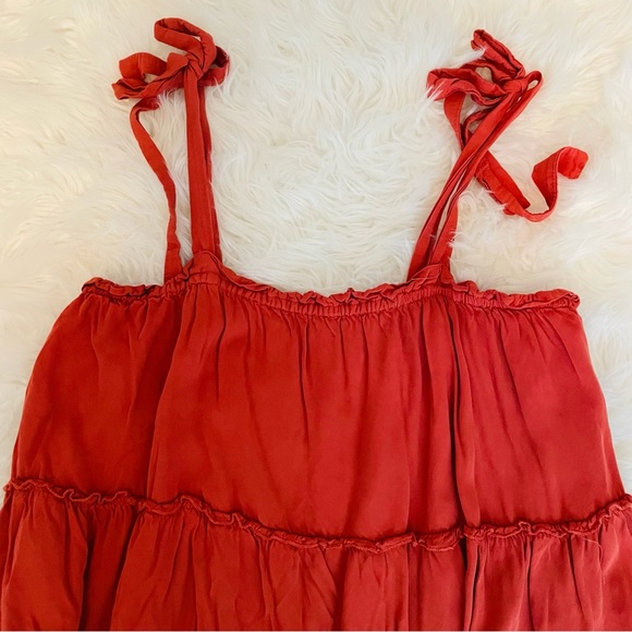 LE LIS Mini Dress Never Let You Down Rust Orange Tie-Strap Tiered Bow - Picture 3 of 8